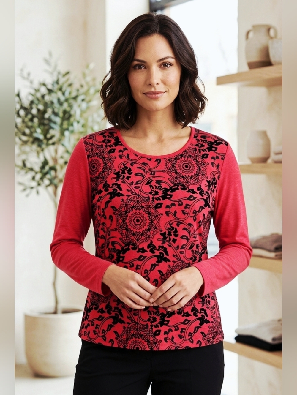 TanJay Red & Black Flower Top size M
